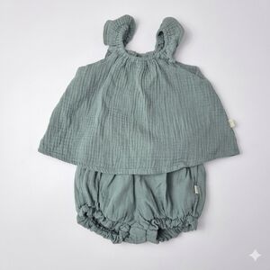 Elegant Baby Organics Sage Green Muslin Gauze Ruffle Set 6M